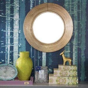 Round Gold Metal Wall Mirror